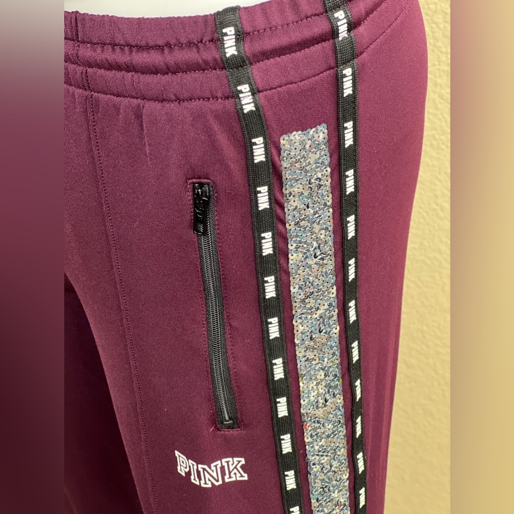 NWOT PINK Victoria’s Secret Embellished Stripe Fleece Logo Skinny Track Joggers